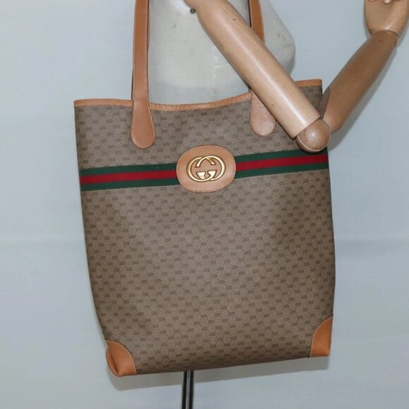 GUCCI Micro GG Supreme Web Sherry Line Bag PVC Beige - Picture 1 of 16